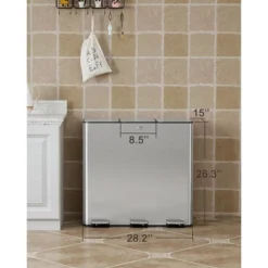 Three Compartment Trash Can With Soft-Close Lid, Rectangle Step Trash Can