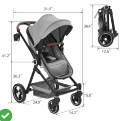 Convertible Baby Stroller 2 In 1 With Adjustable Backrest & Canopy Foldable Aluminum Alloy Anti-Shock -House Beautiful GUEST abb9ff58 cdb1 4e65 a428 6410edfbf640