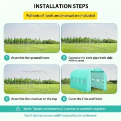 Tunnel Greenhouse 13 X 8 X 7 FT Hoop House Galvanized Steel Frame PE Cover With 6 Mesh Windows 2 Roll-Up Zipper Doors -House Beautiful GUEST abf181ee 33a5 4906 9bfe b82244d0bff5