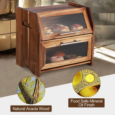 Countertop Bread Box Double Layer Wooden Corner Bread Storage Container 7 Countertop Bread Box Double Layer Wooden Corner Bread Storage Container - Image 5