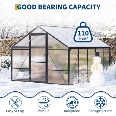 8x10 FT Aluminum Large Walk-in Green House Polycarbonate Greenhouse With Roof Vent Ground Nails Lockable Push Door 7 8x10 FT Aluminum Large Walk-in Green House Polycarbonate Greenhouse With Roof Vent Ground Nails Lockable Push Door - Image 5