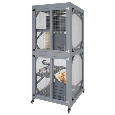 Jojoka Pet 4-Tier Wood Catio Outdoor Window Cat Enclosure, Cat House On Wheels With Scratch Post, Resting Box, Platforms, Sliding Doors, Weatherproof 9 Jojoka Pet 4-Tier Wood Catio Outdoor Window Cat Enclosure, Cat House On Wheels With Scratch Post, Resting Box, Platforms, Sliding Doors, Weatherproof - Image 7