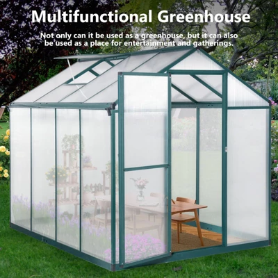 6 X 8FT Polycarbonate Walk-In Greenhouse With Lockable Doors Adjustable Vent Window Heavy Duty Aluminum Frame Outdoor Garden 8 6 X 8FT Polycarbonate Walk-In Greenhouse With Lockable Doors Adjustable Vent Window Heavy Duty Aluminum Frame Outdoor Garden - Image 6