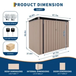 3x6 FT Metal Outdoor Storage Shed For 2 Trash Cans, Garbage Bin Storage With Chain Lid, Garden & Backyard Utility Shelter For Patio, Lawn