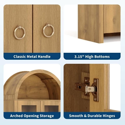Kitchen Pantry Cabinet,Wood Arched Cupboard Storage Cabinet With 4 Doors,Hidden Drawer And Adjustable Shelves 7 Kitchen Pantry Cabinet,Wood Arched Cupboard Storage Cabinet With 4 Doors,Hidden Drawer And Adjustable Shelves - Image 5