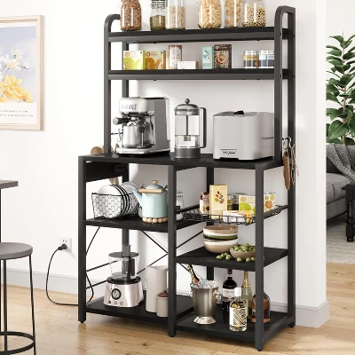 Industrial Kitchen Bakers Rack With Power Outlet,6-Tier Space-Saving Microwave Stand 4 Industrial Kitchen Bakers Rack With Power Outlet,6-Tier Space-Saving Microwave Stand - Image 2