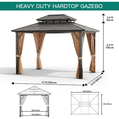 10' X 13' Hardtop Gazebo Metal Gazebo Aluminum Frame Double Galvanized Steel Roof Curtains Netting Pergolas For Patios Garden Parties Lawns Grey 5 10' X 13' Hardtop Gazebo Metal Gazebo Aluminum Frame Double Galvanized Steel Roof Curtains Netting Pergolas For Patios Garden Parties Lawns Grey - Image 3