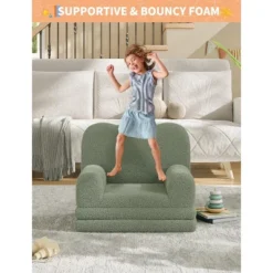 Kids Couch, 2-in-1 Convertible Teddy Fleece Fabric Toddler Sofa Chair, Soft Fold Out Couch Lounger For Kids, Children's Sofa Bed For Playroom -House Beautiful GUEST aeb10386 c1b5 47b2 b491 76c67c2fc6b3