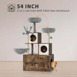 Cat Tree House, Cat Condos, Aesthetic Cats Tree, Hidden Litter Box, Wooden Cats Furniture With Multiple Platforms With Sisal Scratching Posts -House Beautiful GUEST aed98e9d eb54 480e bc1d a83a5452e289