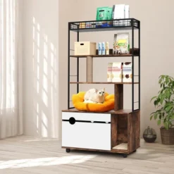 Cat Litter Box Enclosure With Storage Shelves, Hidden Litter Box Furniture With Shelves