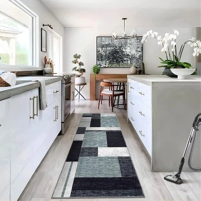 2x6 FT Machine Washable Runner Rug,Modern Geometric Low Pile Non-Slip Hallway, Entryway, Kitchen & Laundry Area Rug, Grey 6 2x6 FT Machine Washable Runner Rug,Modern Geometric Low Pile Non-Slip Hallway, Entryway, Kitchen & Laundry Area Rug, Grey - Image 4