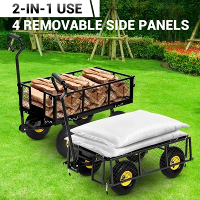 550 Lbs Steel Garden Cart, Heavy Duty Metal Garden Wagon With 10" Wheels, All-Terrain Wagon With 180° Rotating Handle & Removable Sides 6 550 Lbs Steel Garden Cart, Heavy Duty Metal Garden Wagon With 10" Wheels, All-Terrain Wagon With 180° Rotating Handle & Removable Sides - Image 4