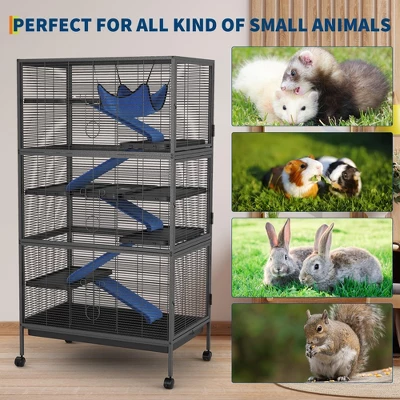59" 6-Tier Small Animal Cage - Rolling Critter Nation Habitat For Ferrets/Chinchillas/Rabbits W/Ramps & Platforms, Black 6 59" 6-Tier Small Animal Cage - Rolling Critter Nation Habitat For Ferrets/Chinchillas/Rabbits W/Ramps & Platforms, Black - Image 4