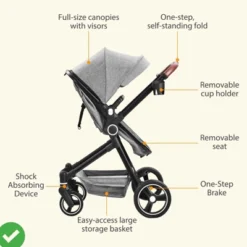 Convertible Baby Stroller 2 In 1 With Adjustable Backrest & Canopy Foldable Aluminum Alloy Anti-Shock