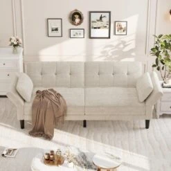 89" Chenille Futon Sofa Bed, Modern Convertible Sleeper Couch With Adjustable Backrest & Armrest, Comfy Futon Couch Bed With 2 Pillows -House Beautiful GUEST afbc63ba f55e 4959 ac0d 91cc7b1b2f68