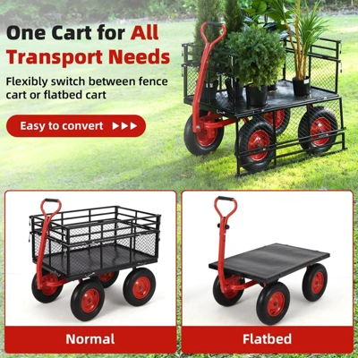 880/1400 Lbs Steel Garden Cart, Heavy Duty Steel Garden Dump Cart Utility Wagon With 10" Wheels Removable Sides For Farm Yard 6 880/1400 Lbs Steel Garden Cart, Heavy Duty Steel Garden Dump Cart Utility Wagon With 10" Wheels Removable Sides For Farm Yard - Image 4