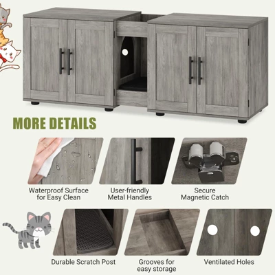 Cat Litter Box Enclosure For 2 Cats, Furniture With Double Room,Hidden Double Litter Box Enclosure Furniture,Cabinet With Scratching Pad 5 Cat Litter Box Enclosure For 2 Cats, Furniture With Double Room,Hidden Double Litter Box Enclosure Furniture,Cabinet With Scratching Pad - Image 3