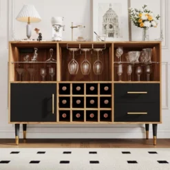 Jojoka 47 Inch Wine Bar Cabinet With Storage, Led Lights & Charging Station, Wood Coffee Bar Station -House Beautiful GUEST afd8b422 1bb7 4c32 97fa dea5ac4221ad