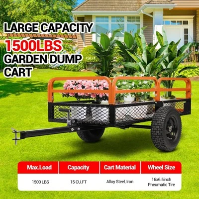 15 Cubic Feet Heavy Duty Steel Dump Cart Garden Utility Trailer With Removable Sides Hand Pull And Foot Pedal Dump Cart For ATV UTV 4 15 Cubic Feet Heavy Duty Steel Dump Cart Garden Utility Trailer With Removable Sides Hand Pull And Foot Pedal Dump Cart For ATV UTV - Image 2