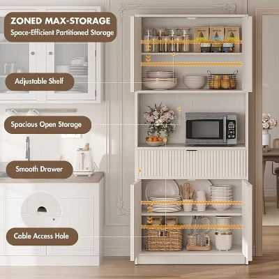 Kitchen Pantry Cabinet,70" Tall Pantry Storage Cabinet With Countertop For Dining Room 7 Kitchen Pantry Cabinet,70" Tall Pantry Storage Cabinet With Countertop For Dining Room - Image 5