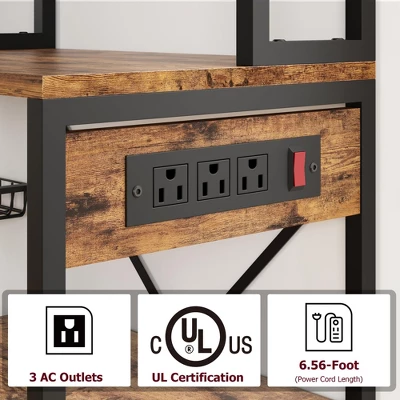 Bakers Rack With Power Outlet, Industrial Microwave Stand With 2 Wire Drawer, Large Coffee Bar Station 5 Bakers Rack With Power Outlet, Industrial Microwave Stand With 2 Wire Drawer, Large Coffee Bar Station - Image 3