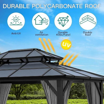 10' X 12' Hardtop Gazebo, Metal Gazebo Aluminum Frame Double Galvanized Steel Roof Curtains And Netting Included Pergolas For Patios Garden Parties 6 10' X 12' Hardtop Gazebo, Metal Gazebo Aluminum Frame Double Galvanized Steel Roof Curtains And Netting Included Pergolas For Patios Garden Parties - Image 4