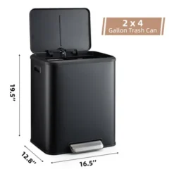 Hands-Free Step Trash Can, Dual Compartment 2 X 4 Gallon Stainless Steel Kitchen Recycling Bin