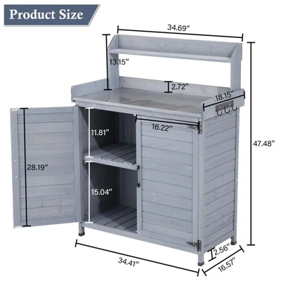 Garden Potting Bench Table, Outdoor Garden Horticultural Wooden Storage Cabinet, Solid Wood Planting Work Bench With Open Top 4 Garden Potting Bench Table, Outdoor Garden Horticultural Wooden Storage Cabinet, Solid Wood Planting Work Bench With Open Top - Image 2