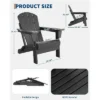 Folding Adirondack Chairs, HDPE Plastic Outdoor Chairs, All-Weather Resistant Patio Chair For Fire Pit, Deck, Pool, Backyard