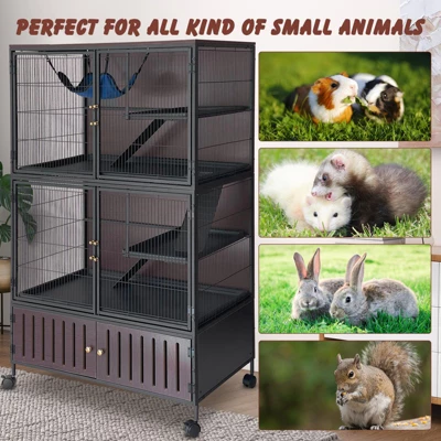 60" 5-Tier Ferret Cage, Multi-Level Chinchilla Cage With Lockable Doors, Ramps, Hammock, Wheels, Storage Cabinet, Small Animal Habitat 4 60" 5-Tier Ferret Cage, Multi-Level Chinchilla Cage With Lockable Doors, Ramps, Hammock, Wheels, Storage Cabinet, Small Animal Habitat - Image 2