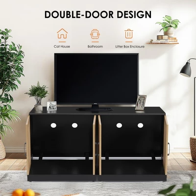 Double Room Litter Box Enclosure For 2 Cats, 47.2" Large Wood Hidden Litter Box Furniture For 2 Boxes With Sisal Doors And Sliding Drawers 6 Double Room Litter Box Enclosure For 2 Cats, 47.2" Large Wood Hidden Litter Box Furniture For 2 Boxes With Sisal Doors And Sliding Drawers - Image 4