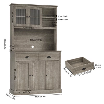 Tall Kitchen Pantry Cabinet With Doors And Shelves & Drawer Anti-Tipping Device Farmhouse Kitchen Hutch With Microwave Stand 4 Tall Kitchen Pantry Cabinet With Doors And Shelves & Drawer Anti-Tipping Device Farmhouse Kitchen Hutch With Microwave Stand - Image 2