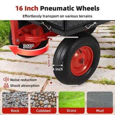 880/1400 Lbs Steel Garden Cart, Heavy Duty Steel Garden Dump Cart Utility Wagon With 10" Wheels Removable Sides For Farm Yard 5 880/1400 Lbs Steel Garden Cart, Heavy Duty Steel Garden Dump Cart Utility Wagon With 10" Wheels Removable Sides For Farm Yard - Image 3