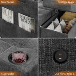 L-Shaped Sleeper Sofa Bed With Pull-Out Mattress, Storage Armrests, Cup Holders & USB, Space Saving Sectional Couch -House Beautiful GUEST b29652b2 c499 46d2 9fbf 6d7d7d55fdaa