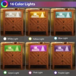 LED Night Stand With 2 Storage Drawers And Stable Wooden Legs, Farmhouse Nightstand W/V-Shaped Design & Open Storage Shelf 12 LED Night Stand With 2 Storage Drawers And Stable Wooden Legs, Farmhouse Nightstand W/V-Shaped Design & Open Storage Shelf -House Beautiful GUEST b3ac3645 8f85 46c9 9f72 0bf50751e349