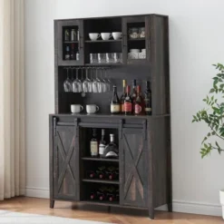 Coffee Bar Cabinet With Sliding Barn Doors, 70'' Kitchen Hutch Cabinet With Storage -House Beautiful GUEST b3c80aed e88b 45d4 b1f7 1acc63665f8c