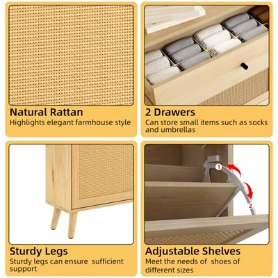 Rattan Shoe Cabinet Storage For Entryway With 4 Flip Drawers And 2 Drawer, Farmhouse Narrow Shoe Rack Organizer Hidden Shoe Rack Drawer 7 Rattan Shoe Cabinet Storage For Entryway With 4 Flip Drawers And 2 Drawer, Farmhouse Narrow Shoe Rack Organizer Hidden Shoe Rack Drawer - Image 5