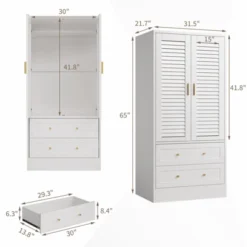Wooden Armoire Wardrobe Closet - 2 Doors & 2 Drawers, Freestanding Bedroom Storage Cabinet With Shelves 13 Wooden Armoire Wardrobe Closet - 2 Doors & 2 Drawers, Freestanding Bedroom Storage Cabinet With Shelves -House Beautiful GUEST b3fff533 5836 4482 8b45 b66360497e93