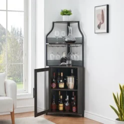 Corner Wine Cabinet With Detachable Wine Rack, 5-Tier Industrial Corner Bar Cabinet With Barn Door And Glass Holder 25 Corner Wine Cabinet With Detachable Wine Rack, 5-Tier Industrial Corner Bar Cabinet With Barn Door And Glass Holder -House Beautiful GUEST b45f857c 77e8 41bc a979 18b80a5b7311