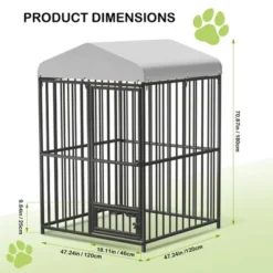 Large Outdoor Dog Kennel, Metal Dog Cage With Waterproof Roof, Rotating Feeding Bowl And Lock, For All Dog Breeds For Backyard