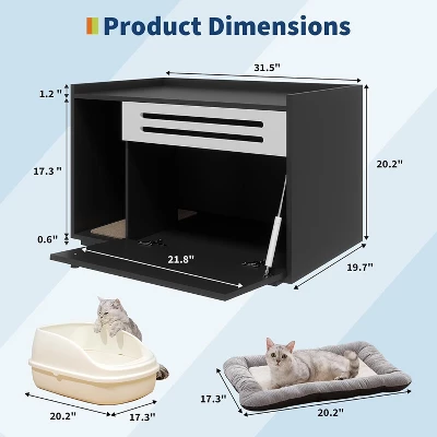 Cat Litter Box Enclosure, Hidden Litter Box Cabinet With Flip-Down Door, Pet House Side End Table With Storage, Indoor Wooden Cat Washroom 3 Cat Litter Box Enclosure, Hidden Litter Box Cabinet With Flip-Down Door, Pet House Side End Table With Storage, Indoor Wooden Cat Washroom