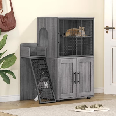 Modern Double Layer Hidden Litter Box Enclosure With Platform,Villa Cabinet With Ladder, Cat Washroom 4 Modern Double Layer Hidden Litter Box Enclosure With Platform,Villa Cabinet With Ladder, Cat Washroom - Image 2