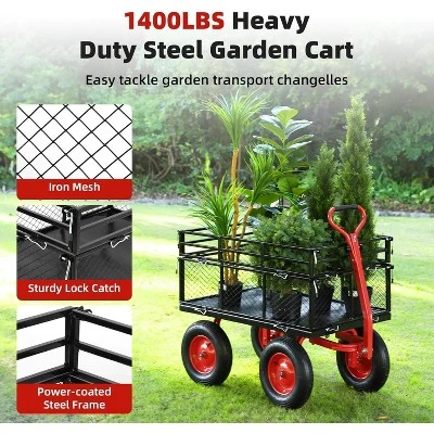 Heavy Duty Metal Garden Cart – 880 Lbs Capacity Utility Wagon With Removable Sides & 10" All-Terrain Wheels, Yard Wagon 4 Heavy Duty Metal Garden Cart – 880 Lbs Capacity Utility Wagon With Removable Sides & 10" All-Terrain Wheels, Yard Wagon - Image 2