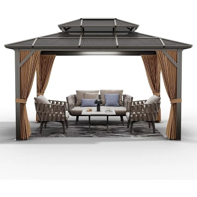 10' X 13' Hardtop Gazebo Metal Gazebo Aluminum Frame Double Galvanized Steel Roof Curtains Netting Pergolas For Patios Garden Parties Lawns Grey 8 10' X 13' Hardtop Gazebo Metal Gazebo Aluminum Frame Double Galvanized Steel Roof Curtains Netting Pergolas For Patios Garden Parties Lawns Grey - Image 6