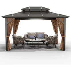 10' X 13' Hardtop Gazebo Metal Gazebo Aluminum Frame, Double Galvanized Steel Roof Curtains Netting Included Pergolas For Patios Garden Parties Khaki 11 10' X 13' Hardtop Gazebo Metal Gazebo Aluminum Frame, Double Galvanized Steel Roof Curtains Netting Included Pergolas For Patios Garden Parties Khaki -House Beautiful GUEST b63ceadf ef62 4699 bd20 79e2b7a80a1b