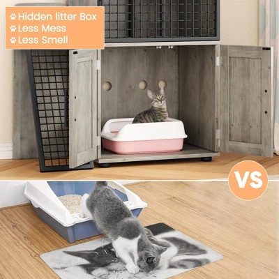 Modern Cat Litter Box Enclosure With Platform & Ladder – Double Layer Hidden Cat Washroom, 33.5" L X 17.9" W X 41.9" H, Grey 6 Modern Cat Litter Box Enclosure With Platform & Ladder – Double Layer Hidden Cat Washroom, 33.5" L X 17.9" W X 41.9" H, Grey - Image 4