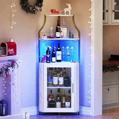 Corner Bar Cabinet With LED Lights, Wine Bar Cabinet With Adjustable Shelf And Glass Holder 5 Corner Bar Cabinet With LED Lights, Wine Bar Cabinet With Adjustable Shelf And Glass Holder - Image 3