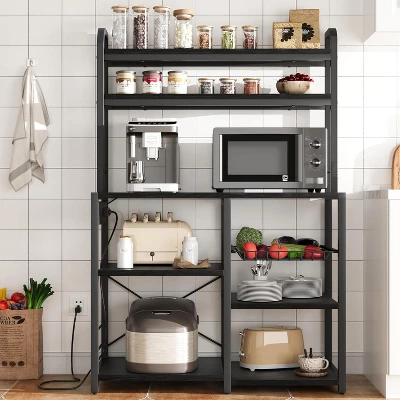 Industrial Kitchen Bakers Rack With Power Outlet,6-Tier Space-Saving Microwave Stand 5 Industrial Kitchen Bakers Rack With Power Outlet,6-Tier Space-Saving Microwave Stand - Image 3
