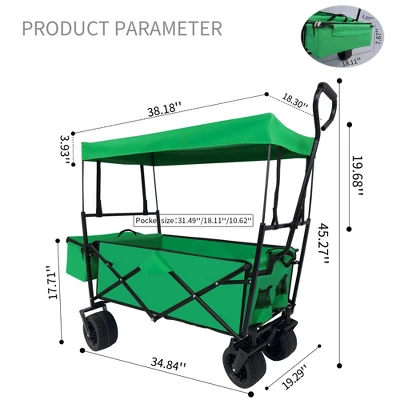 Collapsible Folding Wagon Cart With 7" All Terrain Wheels, Heavy Duty Utility Wagon For Grocery Shopping, Camping, Beach, Outdoor Events, Green 6 Collapsible Folding Wagon Cart With 7" All Terrain Wheels, Heavy Duty Utility Wagon For Grocery Shopping, Camping, Beach, Outdoor Events, Green - Image 4