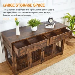 Dog Crate Furniture With 5 Doors, 58" Wooden Dog Kennel End Table With Large Capacity Drawers, Dog House With Openable Divider 11 Dog Crate Furniture With 5 Doors, 58" Wooden Dog Kennel End Table With Large Capacity Drawers, Dog House With Openable Divider -House Beautiful GUEST b6d23f82 2534 4a9e 84c4 74d6848fbe94